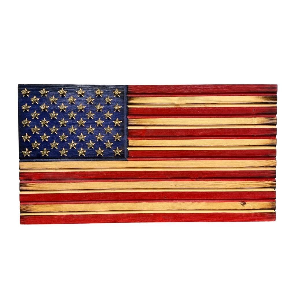 American Flag Bullet Stars Wood Concealment Case Secret Compartment Wall Art Box